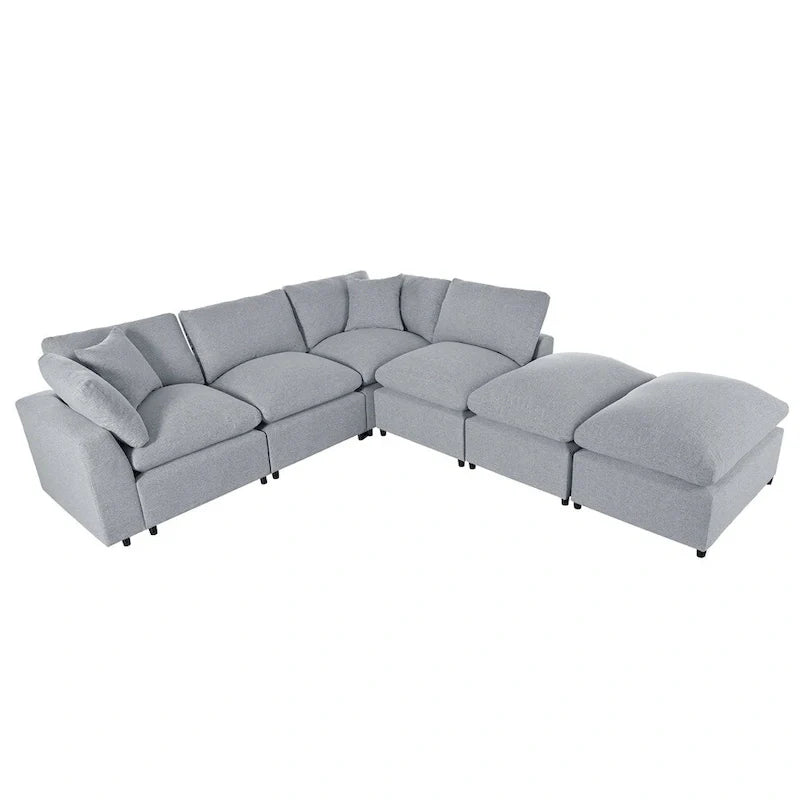 Canapé d'angle moderne en U avec 2 grandes méridiennes et poufs amovibles
