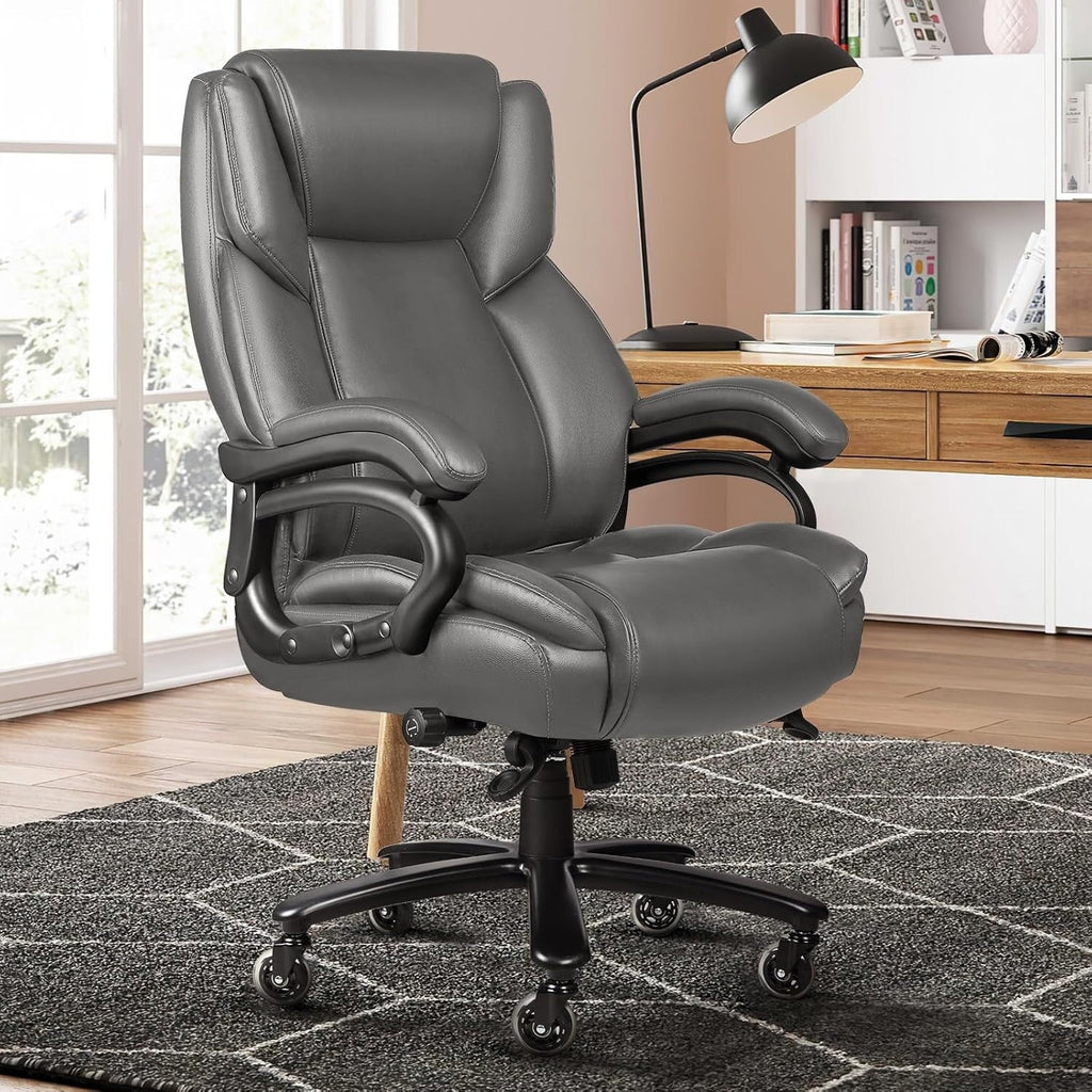 Chaise de bureau de direction Bossin grande taille et forte, 500 lb, avec support lombaire réglable, chaise ergonomique en cuir PU à dossier haut pour ordinateur