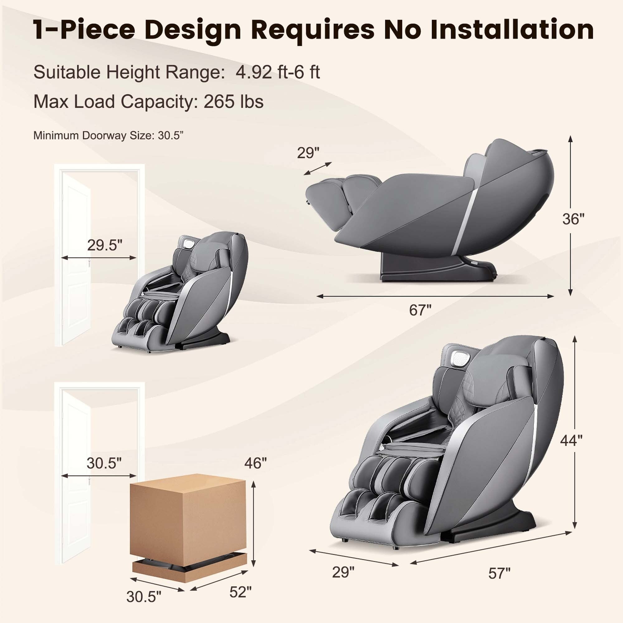 Fauteuil de massage corporel complet Costway avec commande vocale, chaleur et rouleau de pied