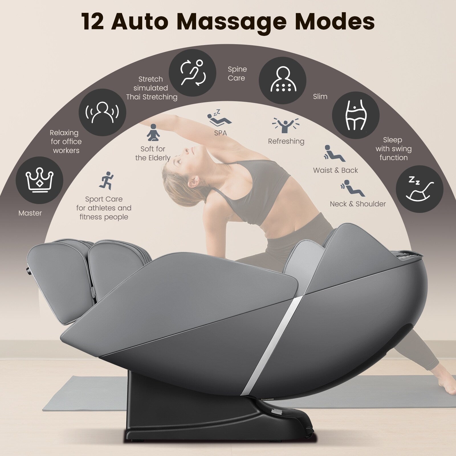 Fauteuil de massage corporel complet Costway avec commande vocale, chaleur et rouleau de pied
