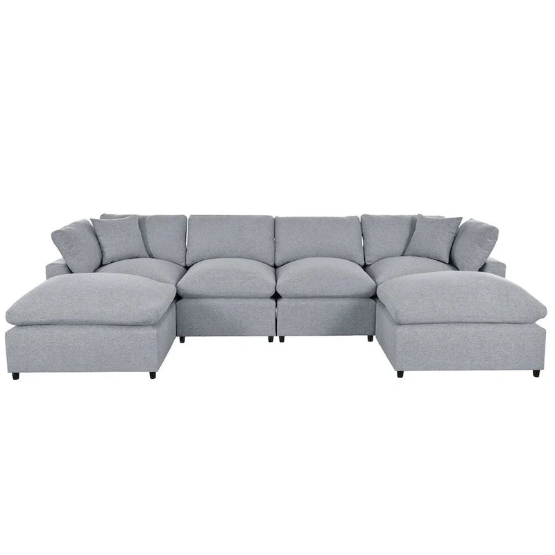 Canapé d'angle moderne en U avec 2 grandes méridiennes et poufs amovibles