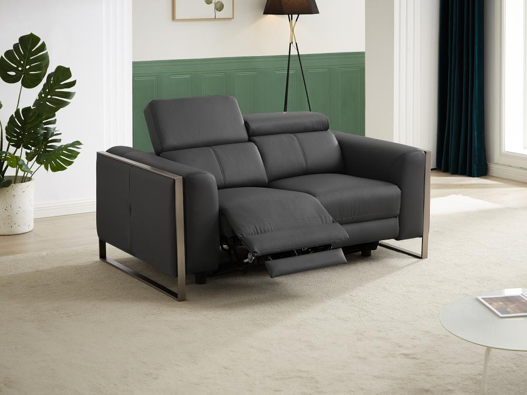 Canapé 2 places électrique Meublori en cuir gris anthracite