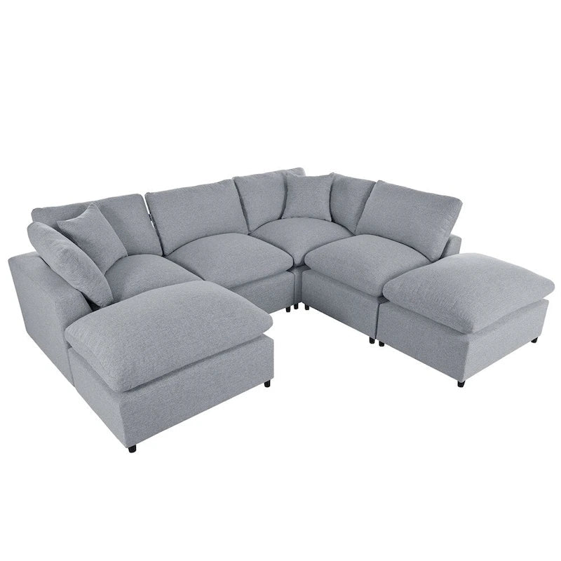 Canapé d'angle moderne en U avec 2 grandes méridiennes et poufs amovibles