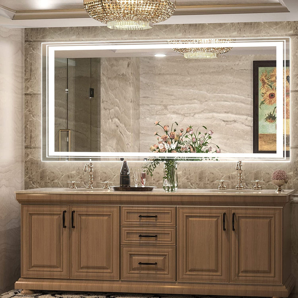 Miroir de Salle de Bain LED Extra Large Mural Anti-Buée Maquillage 3 Couleurs