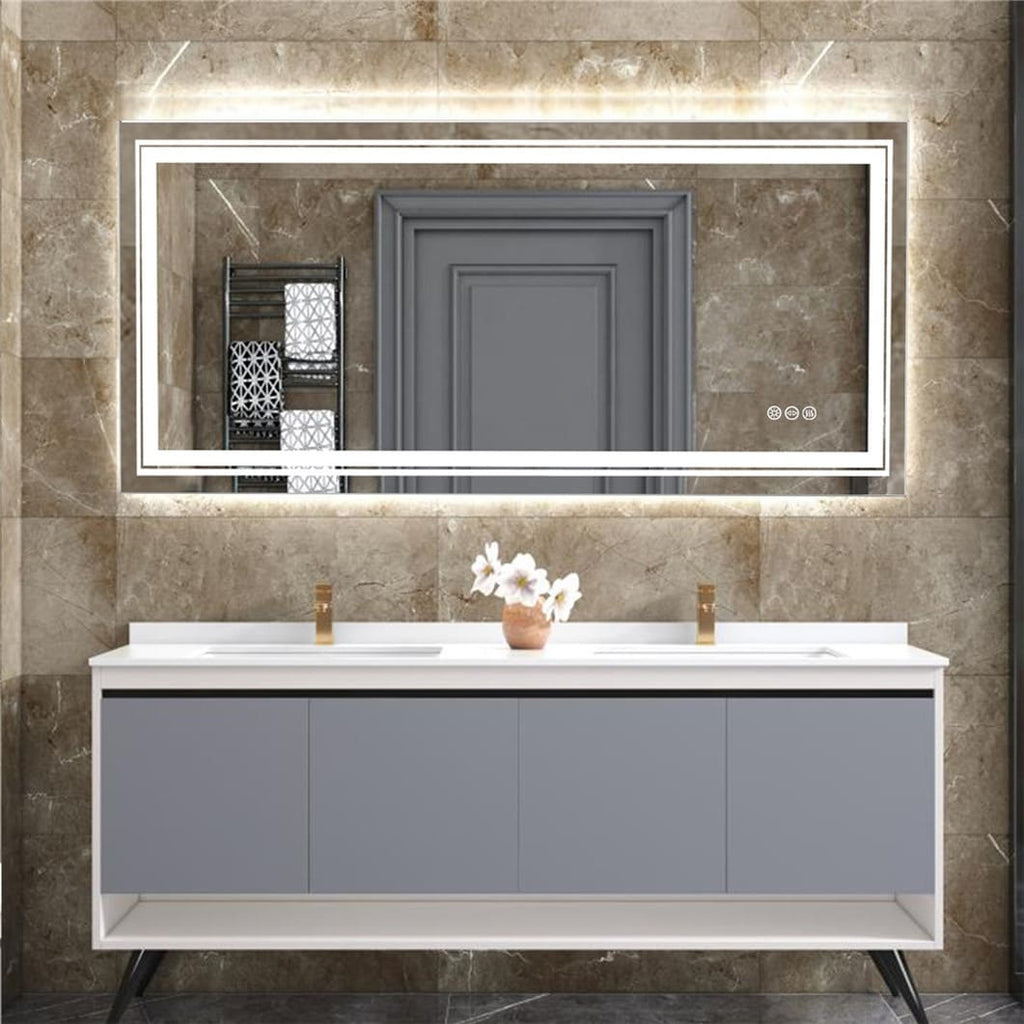 Miroir de Salle de Bain LED Extra Large Mural Anti-Buée Maquillage 3 Couleurs