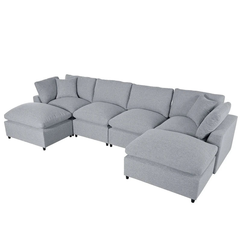 Canapé d'angle moderne en U avec 2 grandes méridiennes et poufs amovibles
