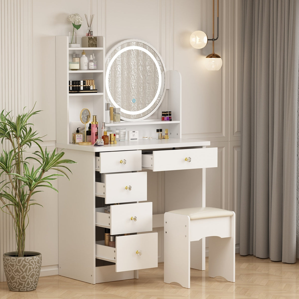 Ensemble de Coiffeuse Maquillage avec Miroir Tactile et Tabouret