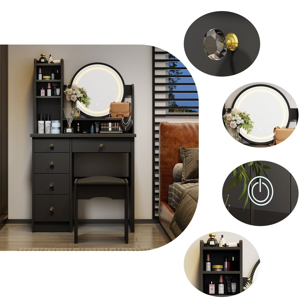 Ensemble de Coiffeuse Maquillage avec Miroir Tactile et Tabouret