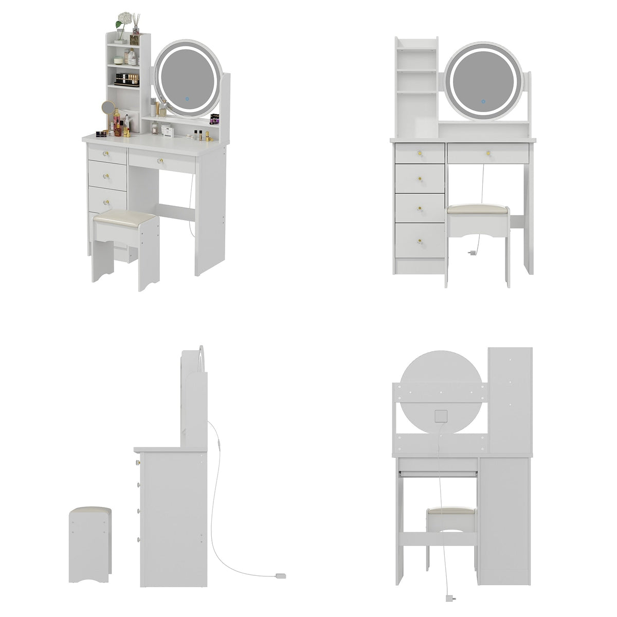 Ensemble de Coiffeuse Maquillage avec Miroir Tactile et Tabouret