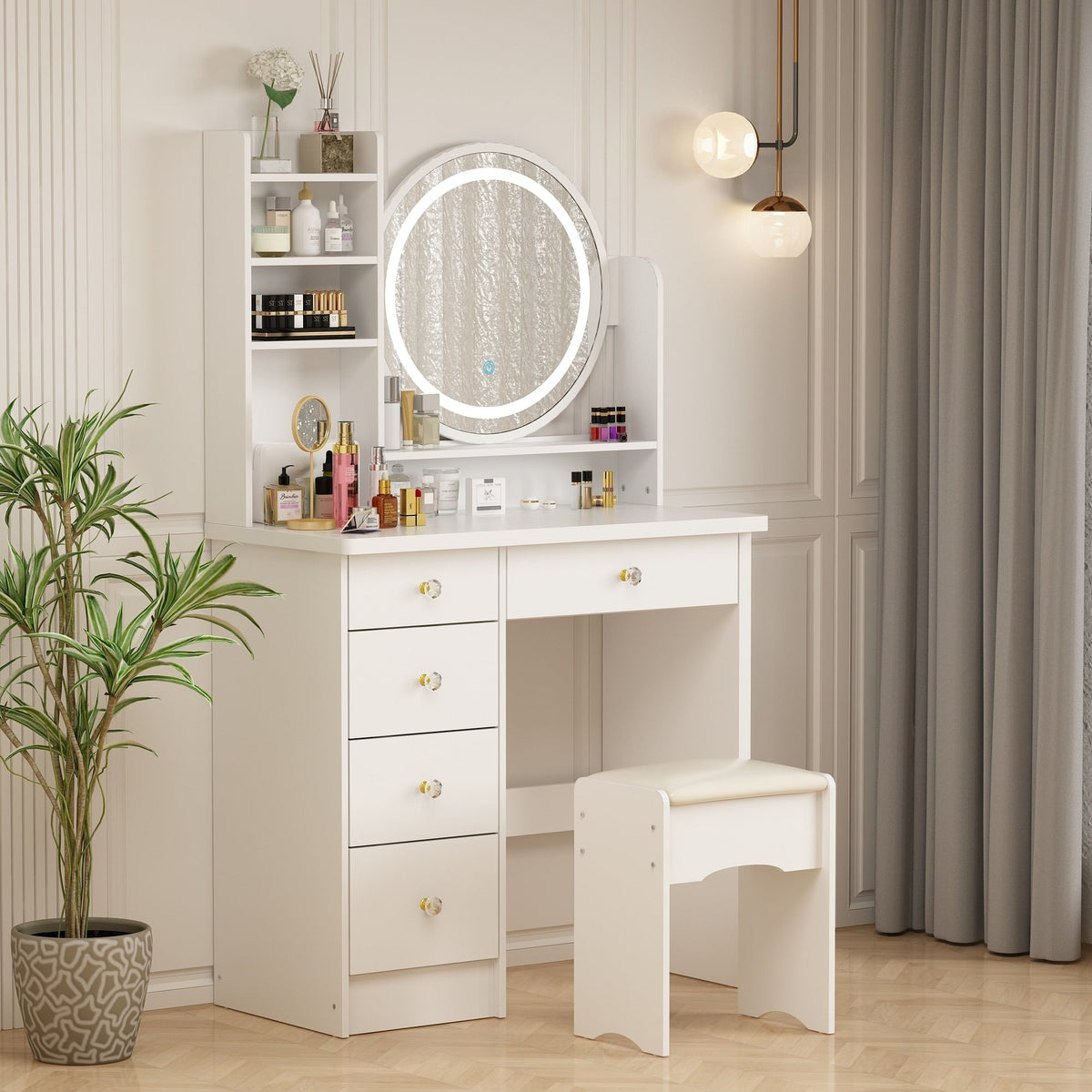 Ensemble de Coiffeuse Maquillage avec Miroir Tactile et Tabouret