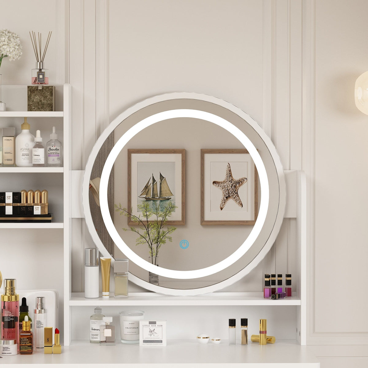 Ensemble de Coiffeuse Maquillage avec Miroir Tactile et Tabouret