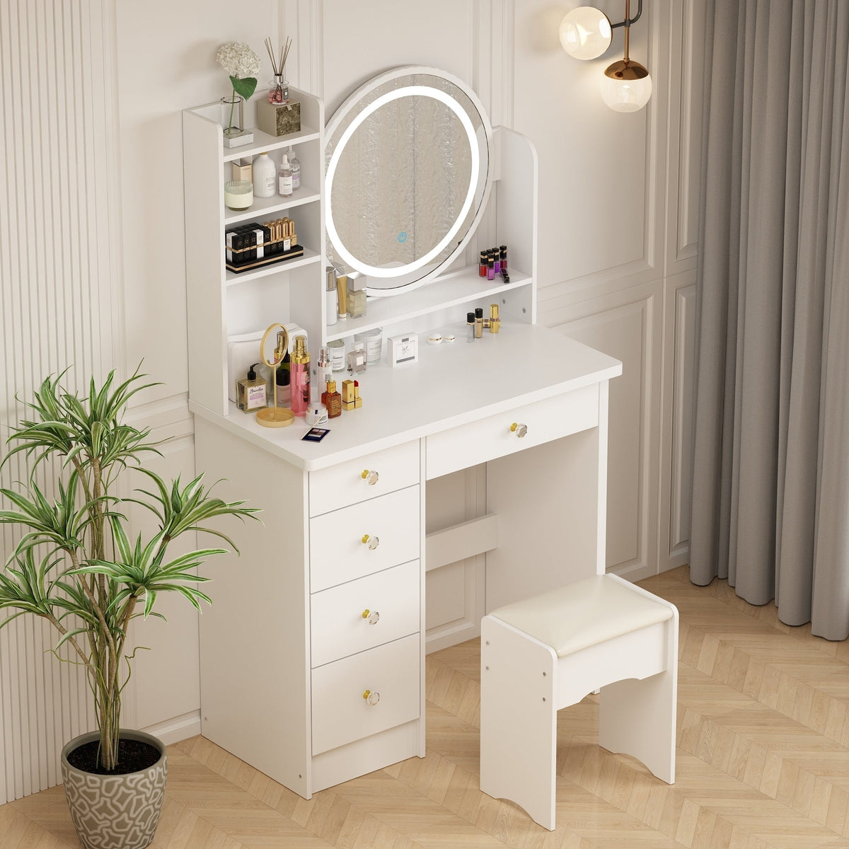 Ensemble de Coiffeuse Maquillage avec Miroir Tactile et Tabouret