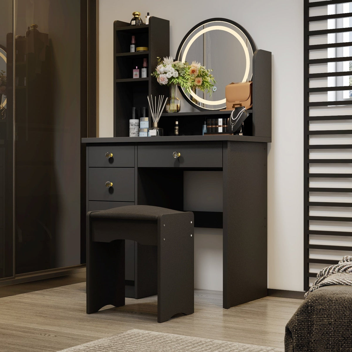 Ensemble de Coiffeuse Maquillage avec Miroir Tactile et Tabouret