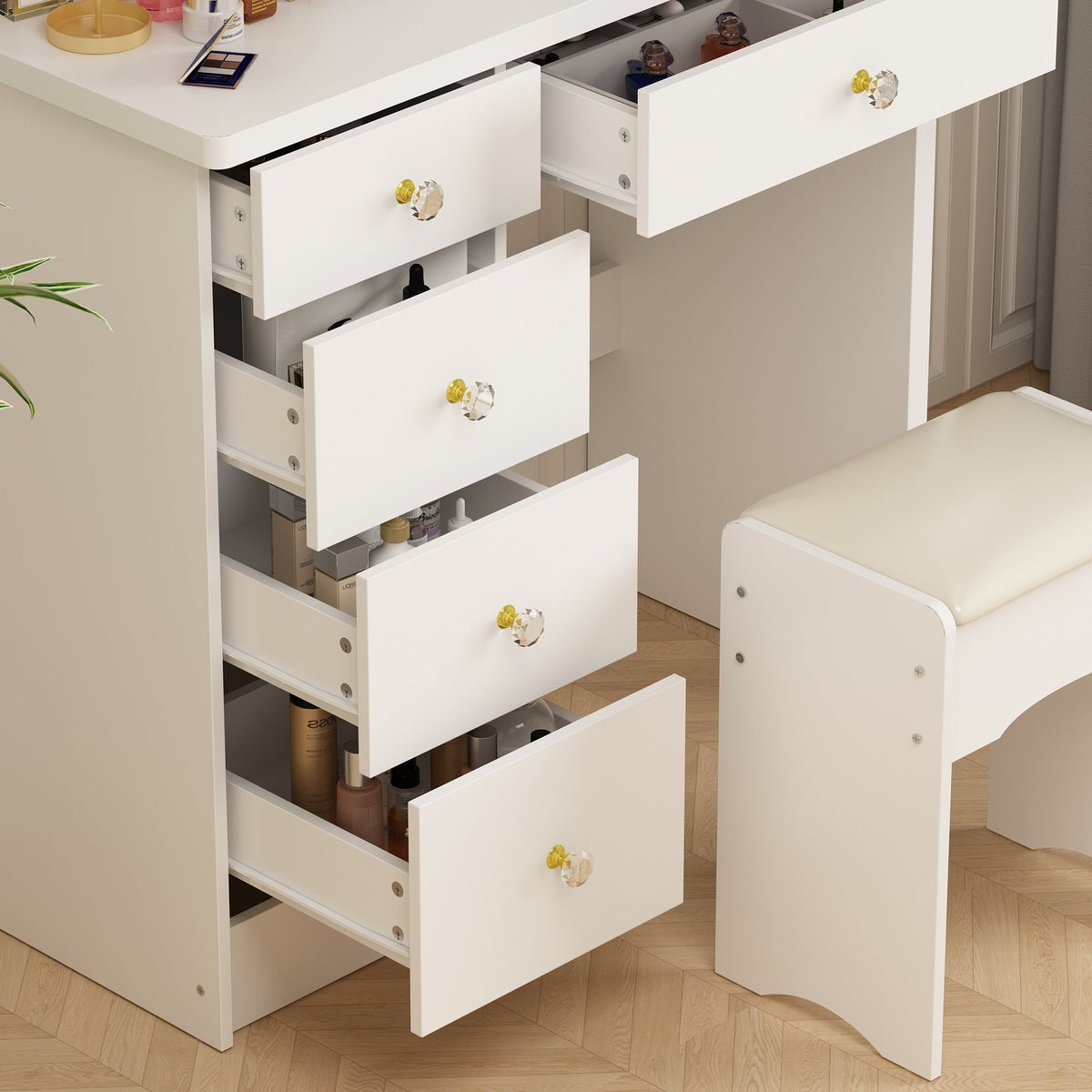 Ensemble de Coiffeuse Maquillage avec Miroir Tactile et Tabouret