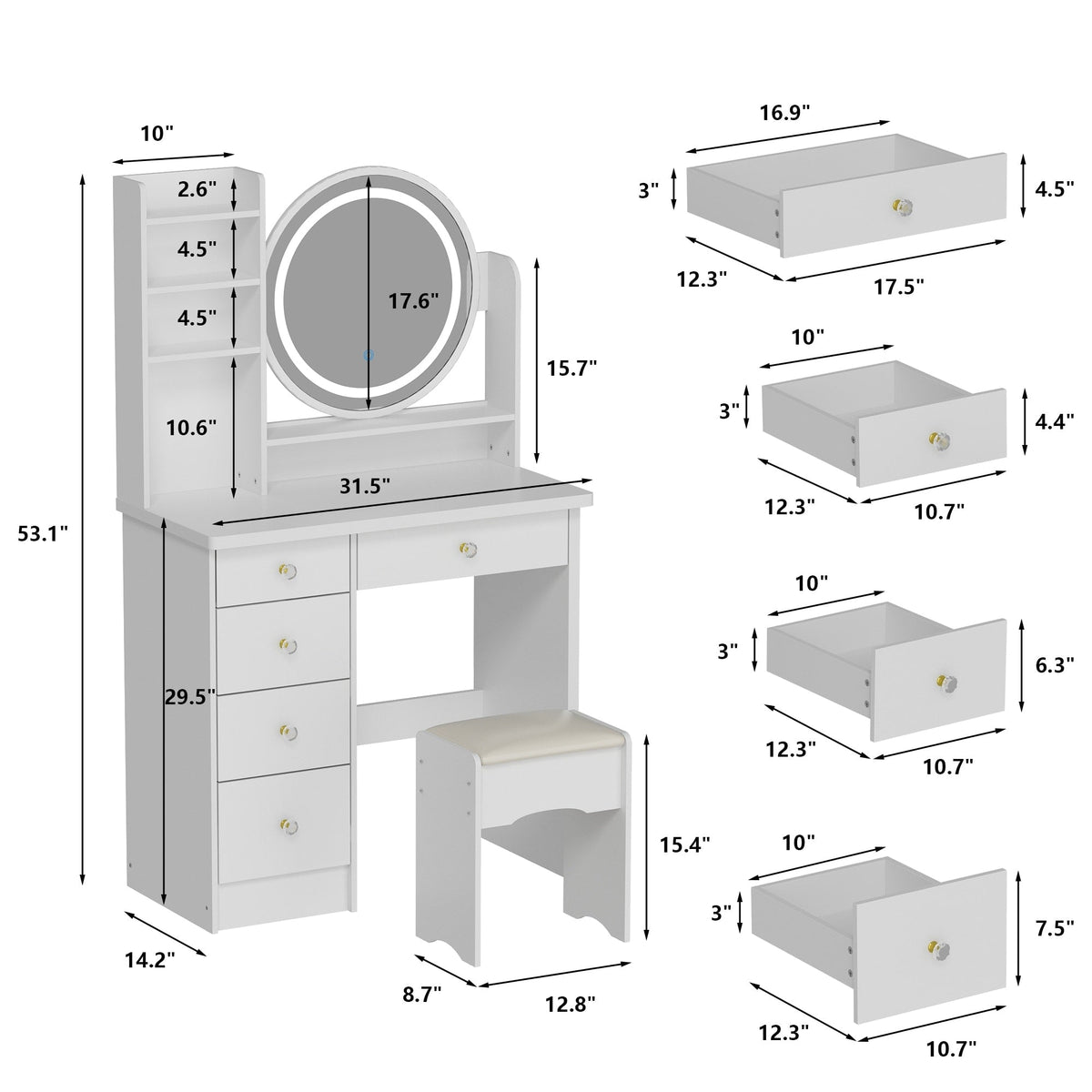 Ensemble de Coiffeuse Maquillage avec Miroir Tactile et Tabouret