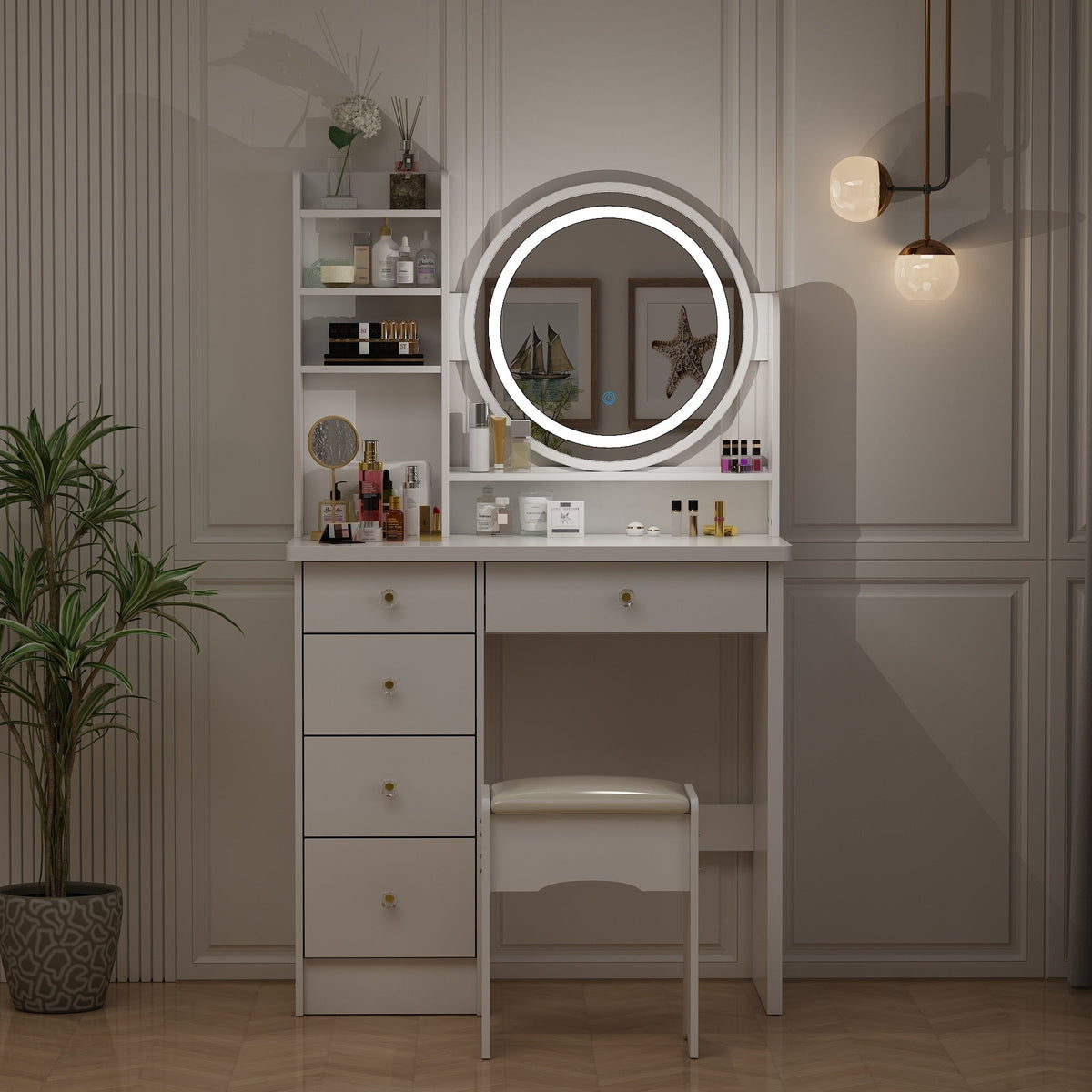 Ensemble de Coiffeuse Maquillage avec Miroir Tactile et Tabouret