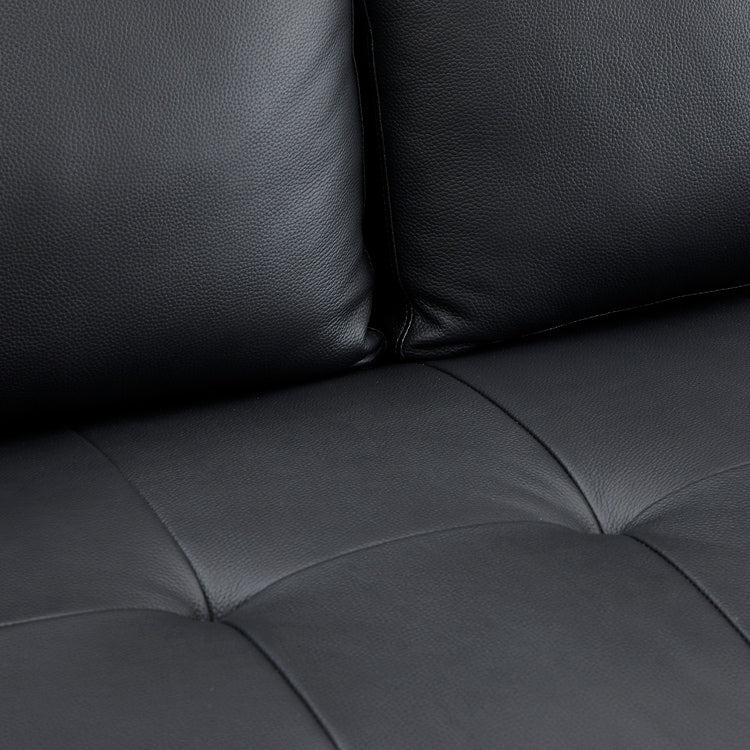 Canapé moderne en cuir véritable avec pieds en bois et coussin traversin supplémentaire