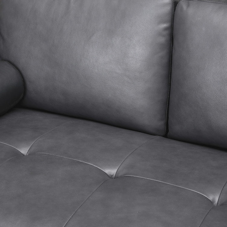Canapé moderne en cuir véritable avec pieds en bois et coussin traversin supplémentaire