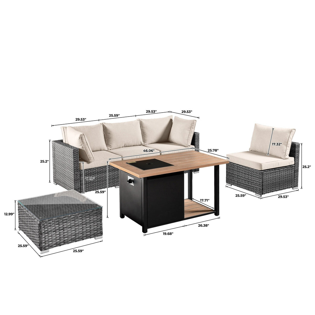 OVIOS Ensemble de 11 pièces de canapé sectionnel en osier avec fauteuils pivotants et foyer