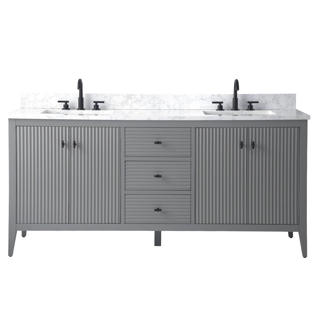 Meuble-lavabo de salle de bain Vanity Art 72 po à double vasque avec dessus en marbre reconstitué