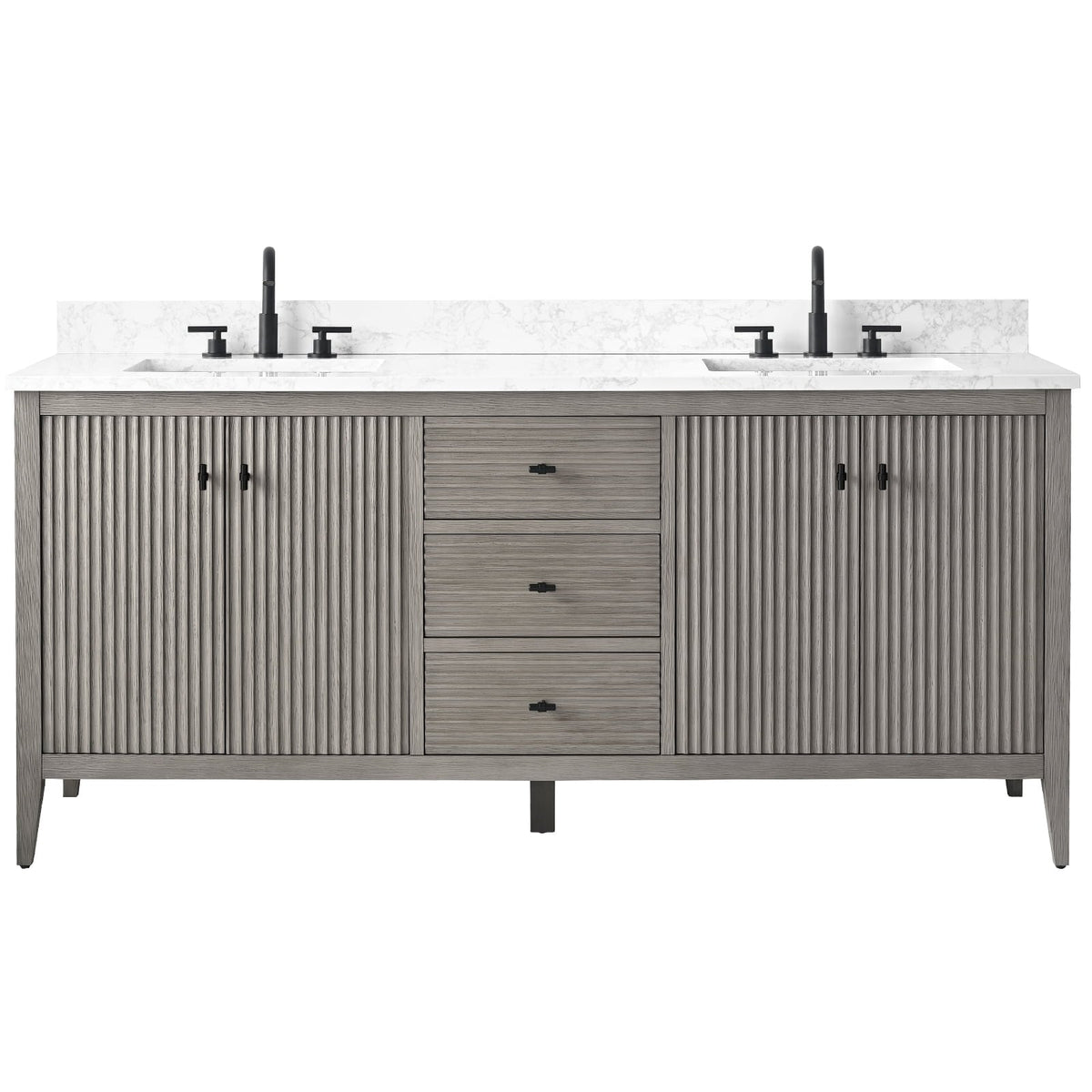 Meuble-lavabo de salle de bain Vanity Art 72 po à double vasque avec dessus en marbre reconstitué