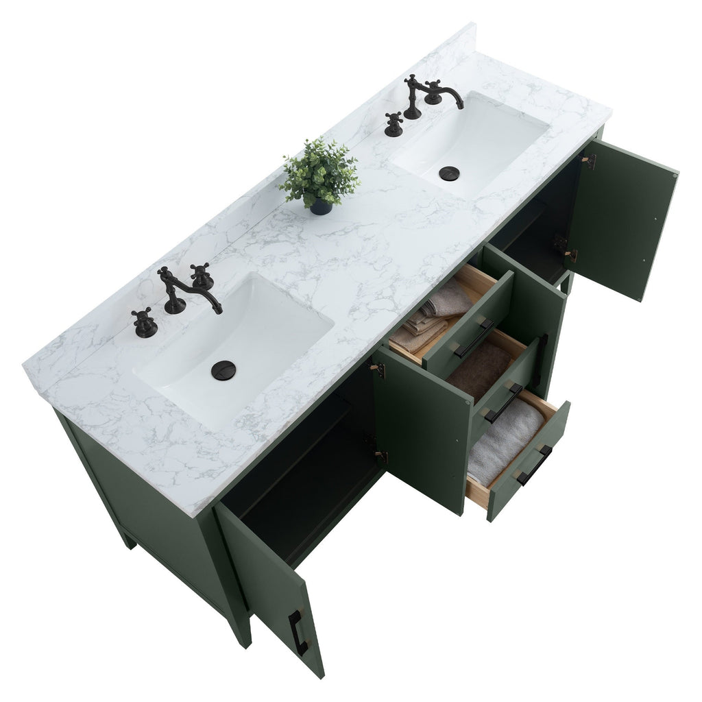 Meuble-lavabo de salle de bain Vanity Art 72 po à double vasque avec dessus en marbre reconstitué