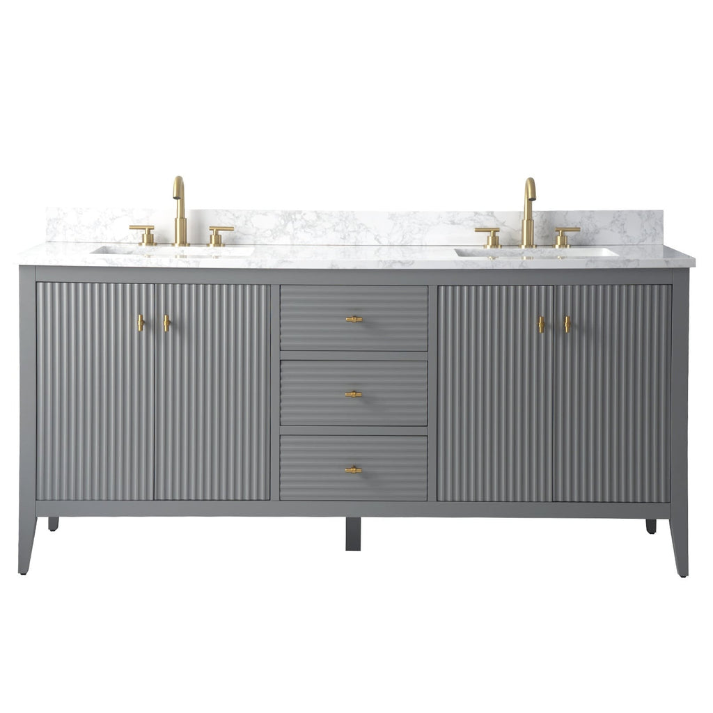 Meuble-lavabo de salle de bain Vanity Art 72 po à double vasque avec dessus en marbre reconstitué