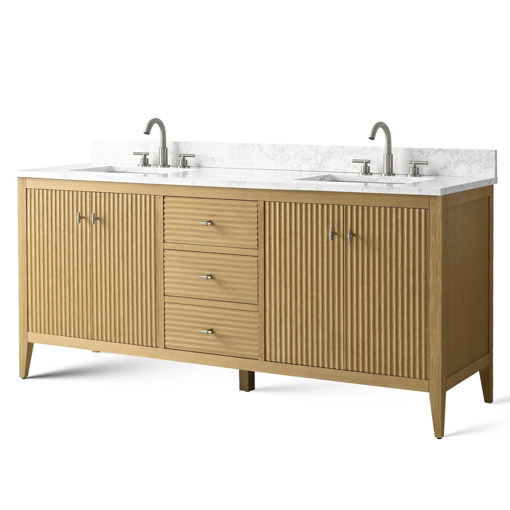 Meuble-lavabo de salle de bain Vanity Art 72 po à double vasque avec dessus en marbre reconstitué
