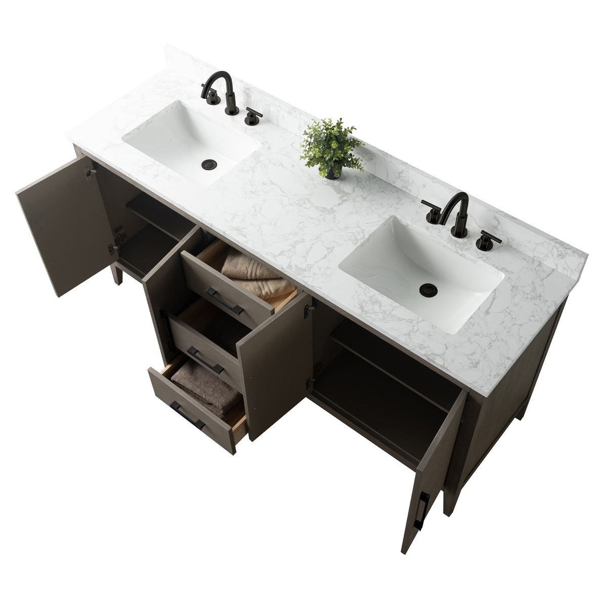 Meuble-lavabo de salle de bain Vanity Art 72 po à double vasque avec dessus en marbre reconstitué