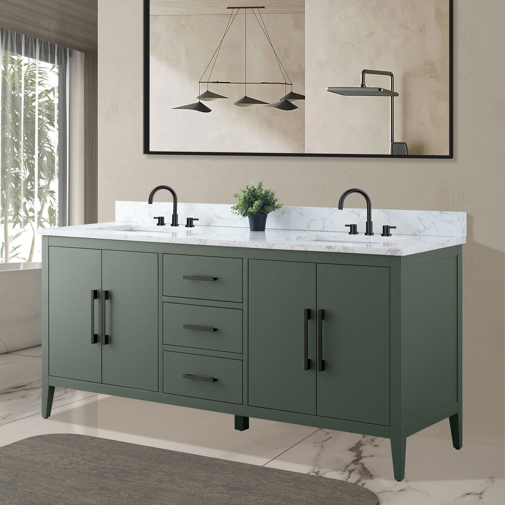 Meuble-lavabo de salle de bain Vanity Art 72 po à double vasque avec dessus en marbre reconstitué
