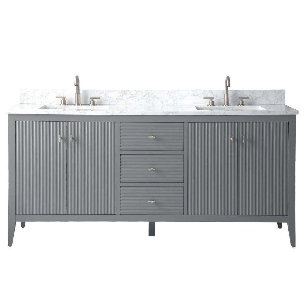 Meuble-lavabo de salle de bain Vanity Art 72 po à double vasque avec dessus en marbre reconstitué