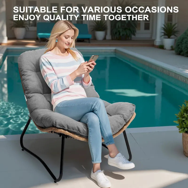 Chaises de jardin Papasan avec coussin, confortables, en rotin PE, avec table d'appoint