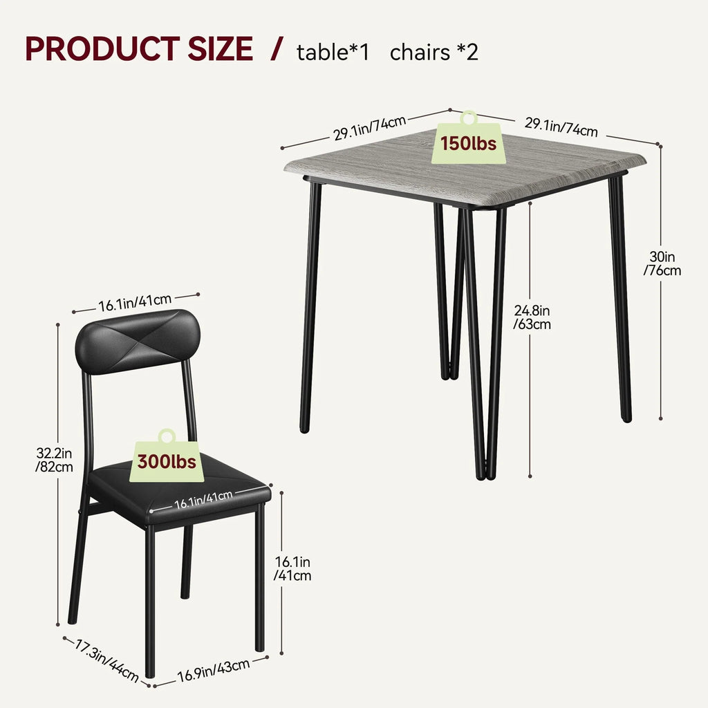 Ensemble table de cuisine et chaises pour salle à manger - 3 pièces