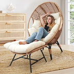 FINCATI Fauteuil Œuf d'intérieur, Fauteuil Œuf d'extérieur 200 kg, Fauteuil Œuf surdimensionné avec pouf, Fauteuil Œuf de luxe confortable avec repose-pieds