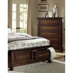 Ensemble de chambre principale 5 pièces avec lit plateforme de rangement fini merisier brun classique