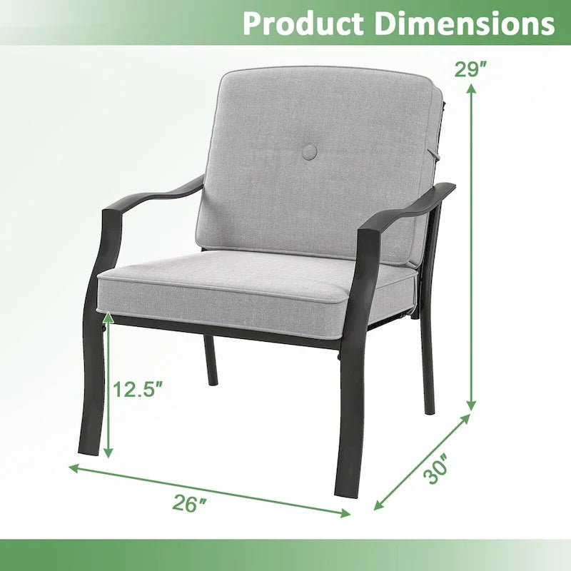 Gymax Lot de 2 chaises de salle à manger d'extérieur en métal robustes avec coussins