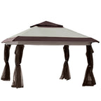 Outsunny 12 x 12 Tonnelle escamotable Pare-soleil Tente instantanée pliable avec filet latéral en maille, Hauteur réglable sur 3 niveaux