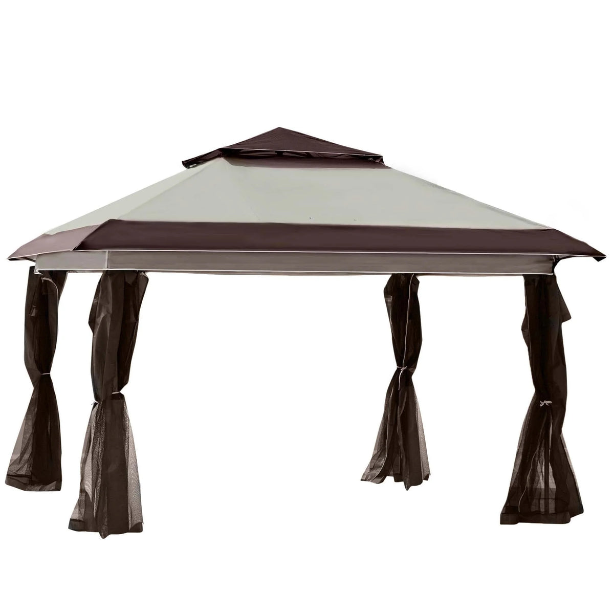 Outsunny 12 x 12 Tonnelle escamotable Pare-soleil Tente instantanée pliable avec filet latéral en maille, Hauteur réglable sur 3 niveaux