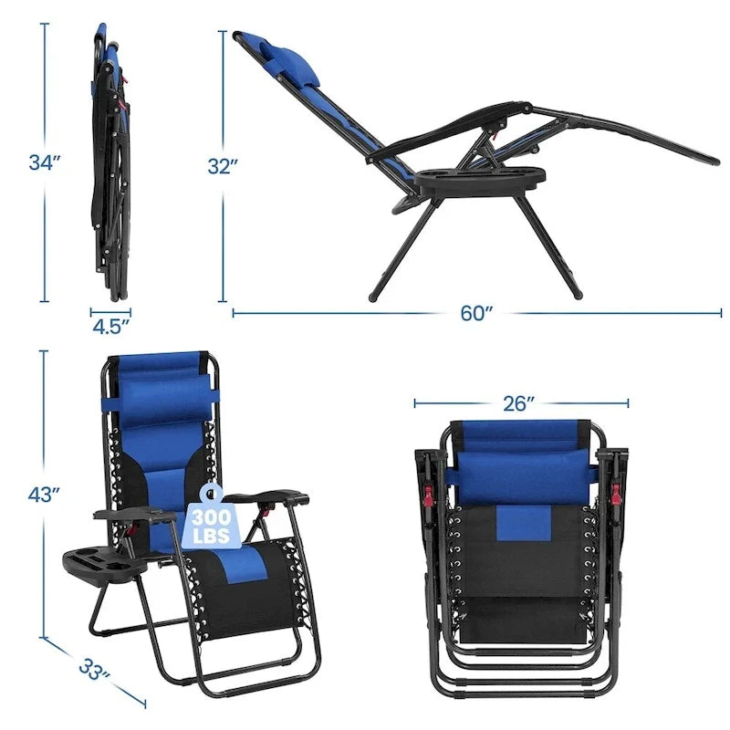 Yaheetech Lot de 2 chaises longues de jardin/camping zéro gravité rembourrées 66 cm avec accoudoirs et oreiller