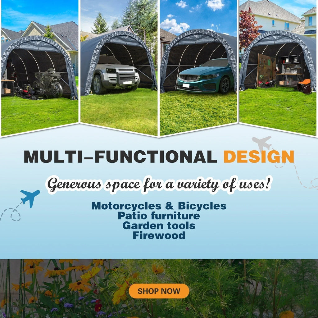 Abri de rangement extérieur et abri de voiture : abri portable pour vélos, motos et rangement de jardin