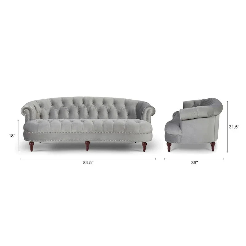 Canapé capitonné chesterfield La Rosa 84 en velours, style moderne du milieu du siècle