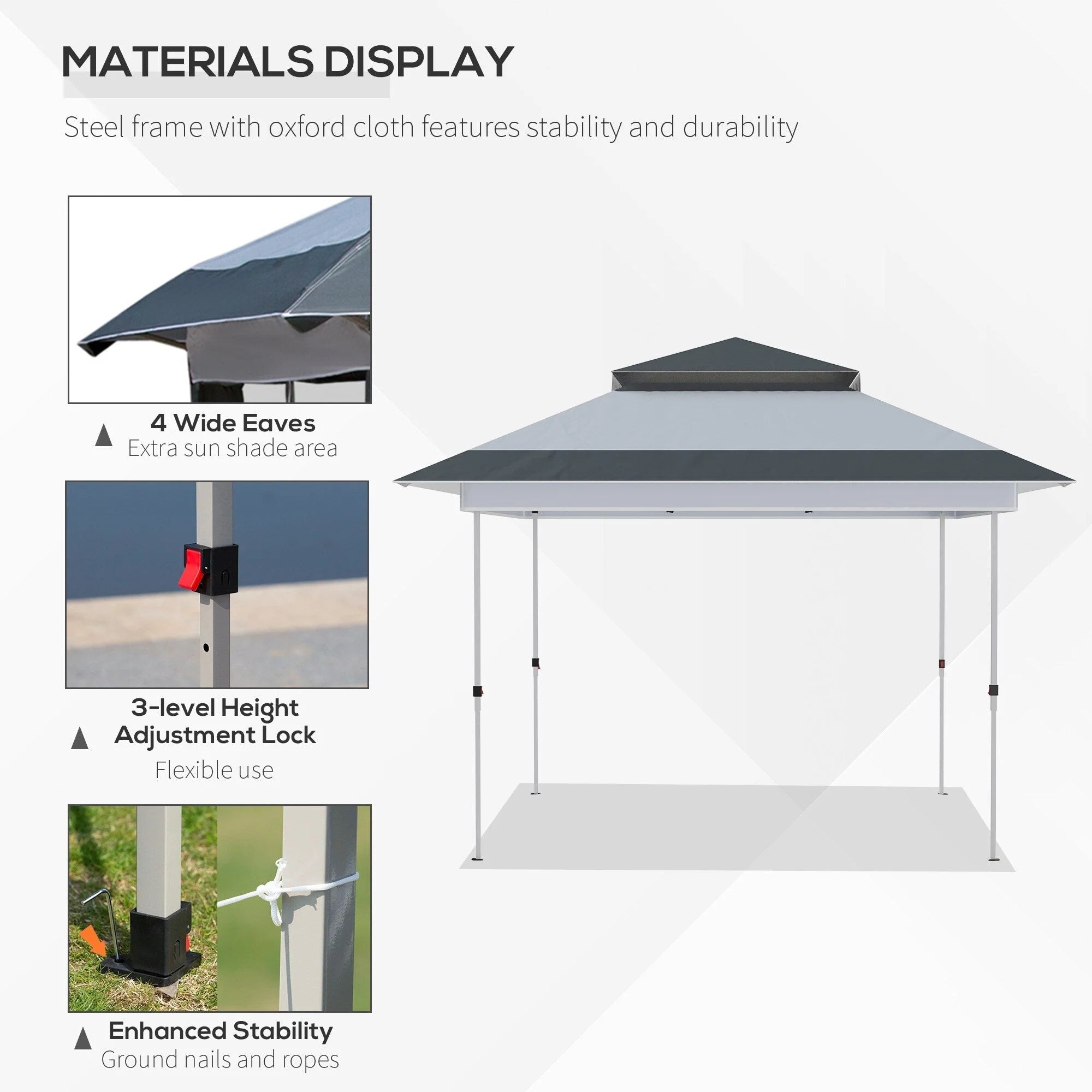 Outsunny 12 x 12 Tonnelle escamotable Pare-soleil Tente instantanée pliable avec filet latéral en maille, Hauteur réglable sur 3 niveaux