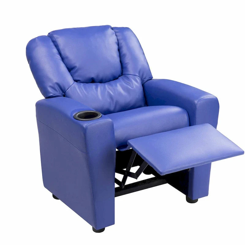 Fauteuil inclinable pour enfants en PVC avec fonction d'inclinaison par poussée, porte-gobelet et repose-pieds confortable
