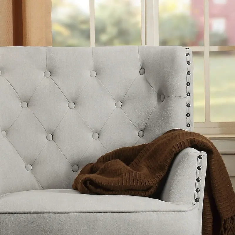 Moser Bay Mignon Fauteuil d'appoint à oreilles capitonné large de 76 cm en velours et lin