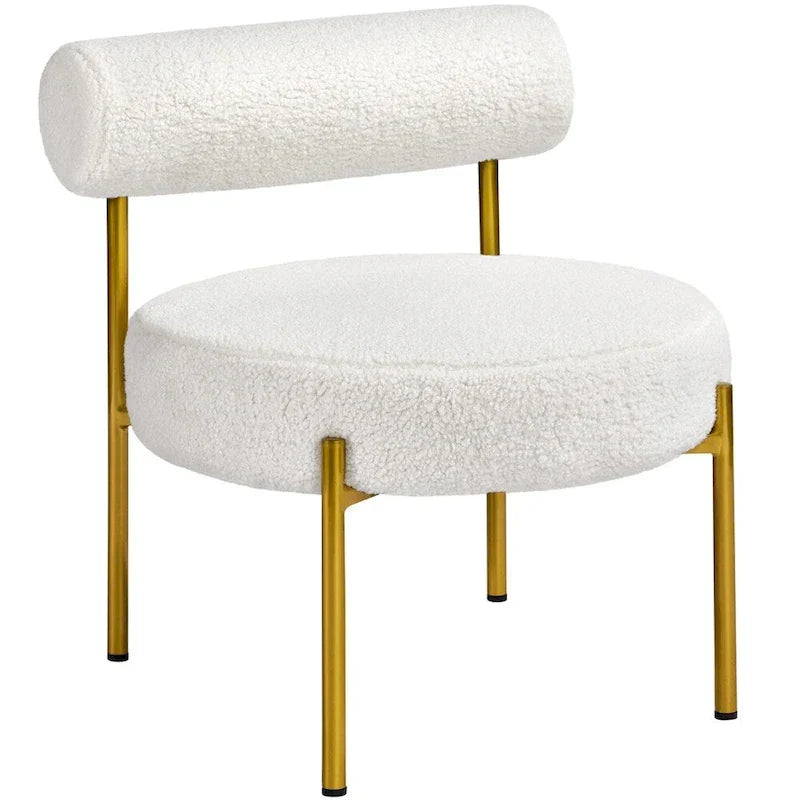 Chaise d'appoint Yaheetech avec pieds en métal doré et assise ronde rembourrée, blanc - 252326