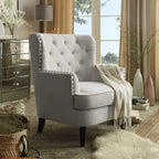 Moser Bay Mignon Fauteuil d'appoint à oreilles capitonné large de 76 cm en velours et lin