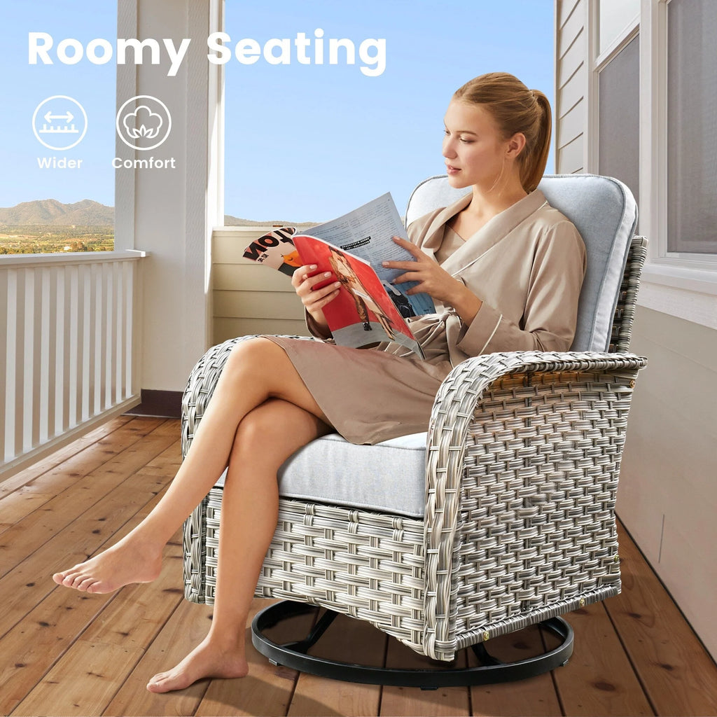 Ensemble de 9 chaises pivotantes en osier d'extérieur OVIOS avec table brasero