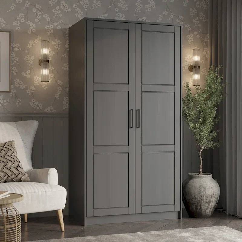 Palace Imports Armoire Urbaine 2 Portes 100% Bois Massif avec Portes Pleines et Miroirs