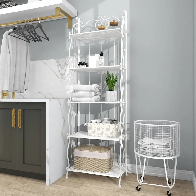 Étagère de Boulanger Pliable Haute à 5 Niveaux en Métal Décoratif pour Intérieur/Extérieur - Or ou Blanc - Roche River Decor