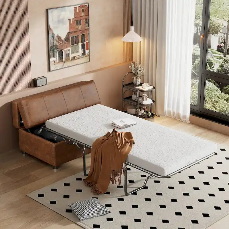 Lit d'appoint pliable ottoman convertible Twin Size avec matelas, canapé-lit rembourré en PU
